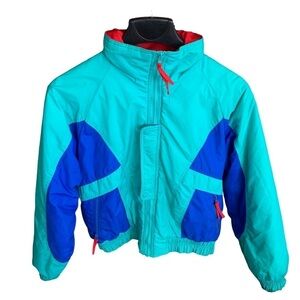 Vintage Ski Coat Women’s Size XL 80s 90s Color Block Snow Jacket Fast Tracks